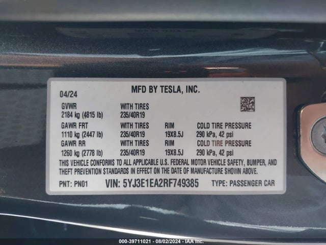 2024 TESLA MODEL 3 5YJ3E1EA2RF749385 Photo 8
