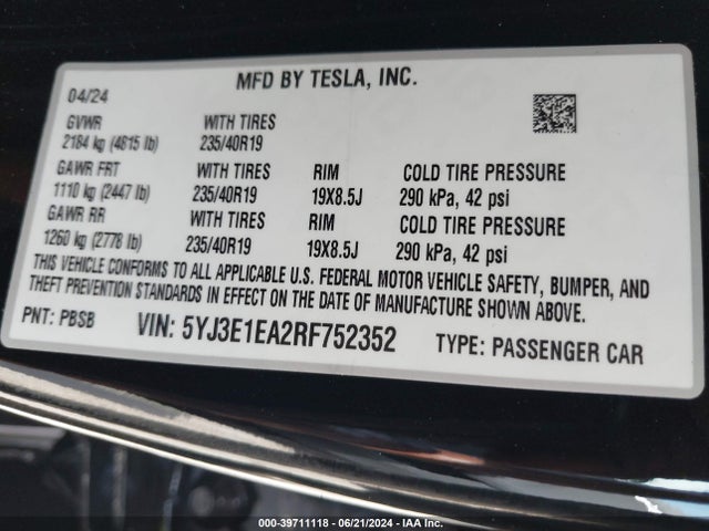 2024 TESLA MODEL 3 5YJ3E1EA2RF752352 Photo 8