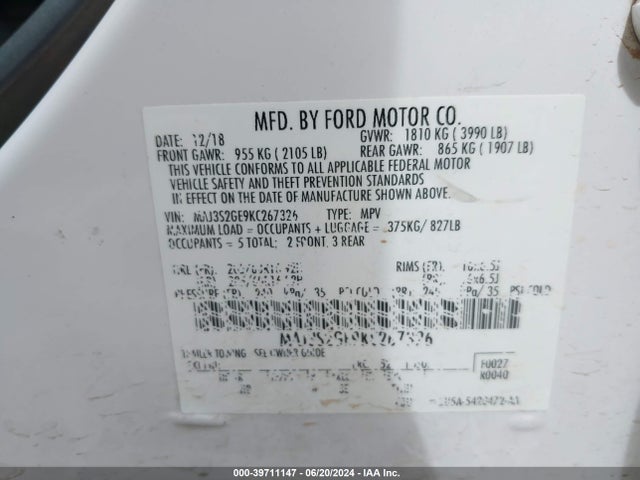 Ford Ecosport Se 2019 MAJ3S2GE9KC267326 Image 9