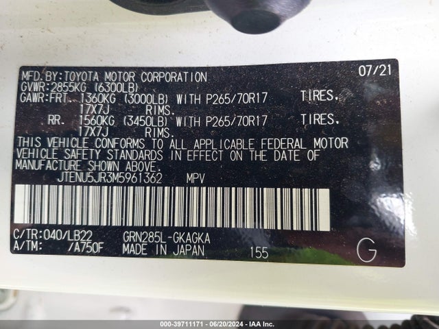 Toyota 4runner Sr5 Premium 2021 JTENU5JR3M5961362 Image 9