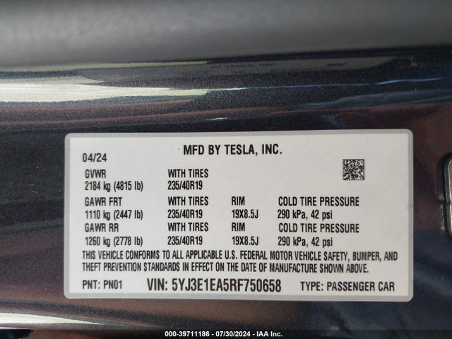 2024 TESLA MODEL 3 5YJ3E1EA5RF750658 Photo 8