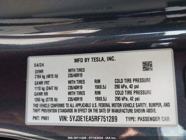 2024 TESLA MODEL 3 5YJ3E1EA5RF751289 Photo 8