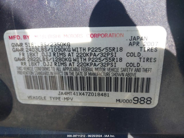 2007 MITSUBISHI OUTLANDER JA4MT41X47Z018481 Photo 8