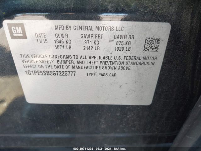 1G1PE5SB5G7225777 Chevrolet Cruze Limited 1lt Auto
