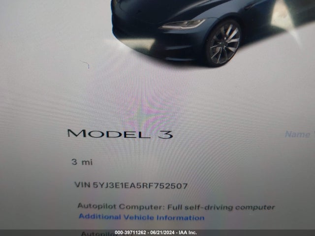 Tesla Model 3 Rear-wheel Drive 2024 5YJ3E1EA5RF752507 Image 12