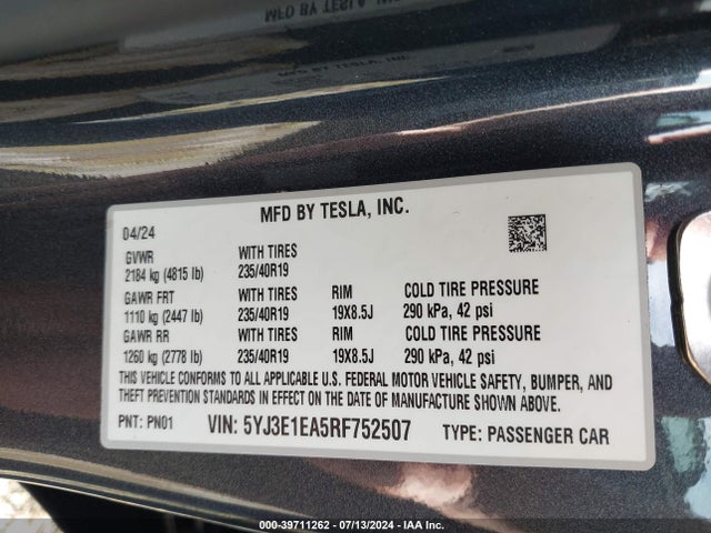 2024 TESLA MODEL 3 5YJ3E1EA5RF752507 Photo 8