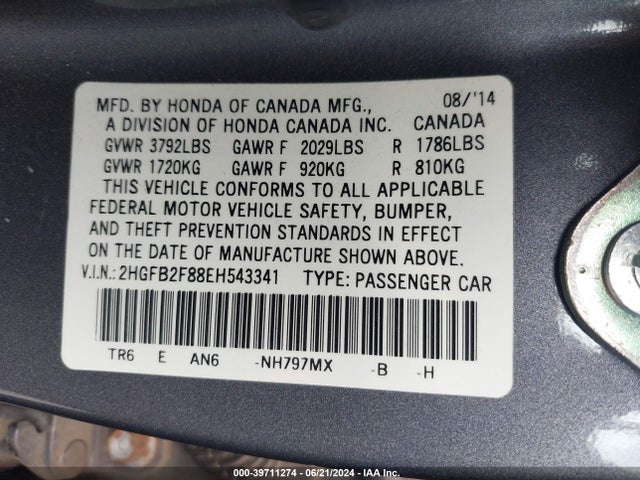Honda CIVIC EX 2014 2HGFB2F88EH543341 Image 9
