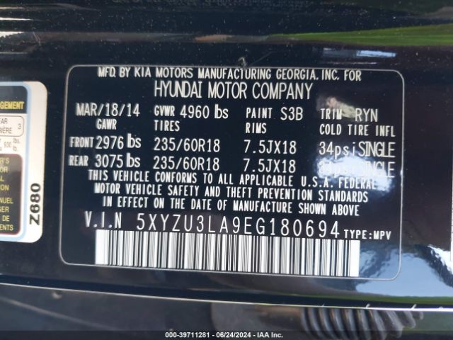 5XYZU3LA9EG180694 Hyundai Santa Fe Sport 2.0l Turbo