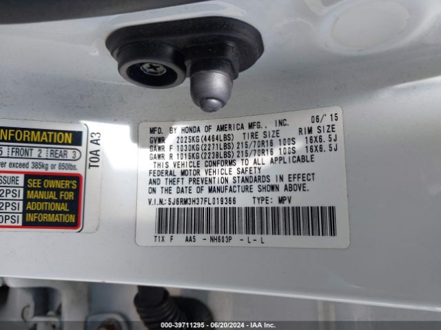 5J6RM3H37FL019366 Honda CR-V LX