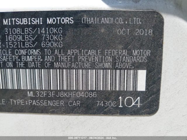 ML32F3FJ8KHF04086 Mitsubishi Mirage G4 Es