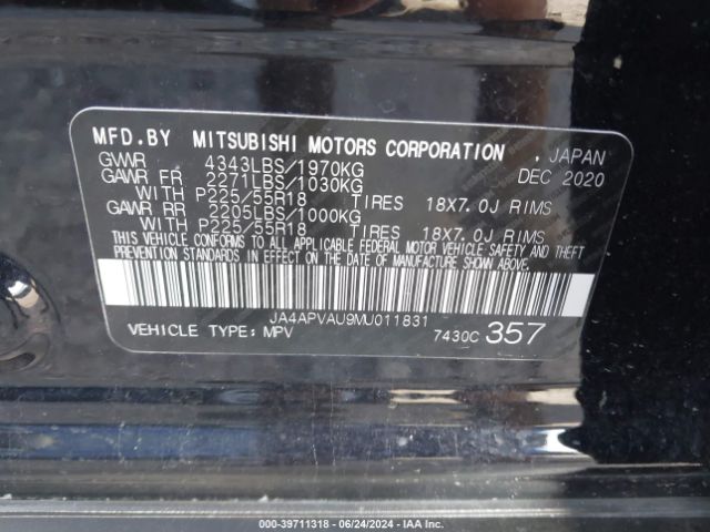 JA4APVAU9MU011831 Mitsubishi Outlander Sport 2.0 Se 2wd