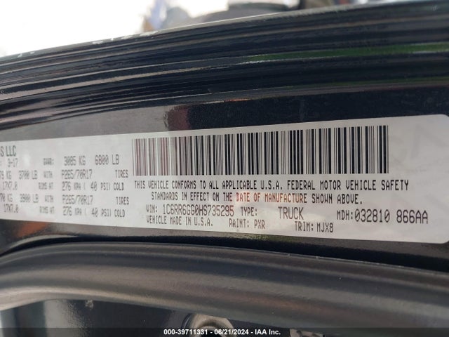 1C6RR6GG0HS735295 RAM 1500 Slt Quad Cab 4x2 6'4 Box