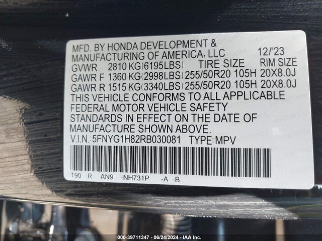 Honda Pilot Awd Elite 2024 5FNYG1H82RB030081 Image 9