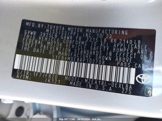 Toyota COROLLA LE 2024 5YFB4MDE8RP102708 Image 9