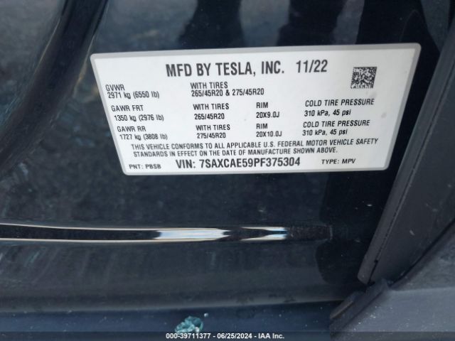 7SAXCAE59PF375304 Tesla Model X Dual Motor All-wheel Drive/standard Range