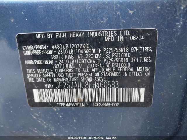 JF2SJAUC8FH460583 Subaru Forester 2.5i Touring
