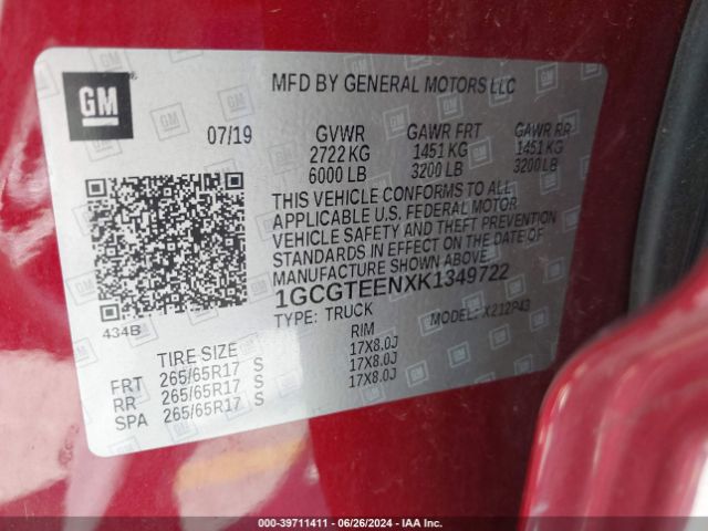 1GCGTEENXK1349722 Chevrolet Colorado Zr2