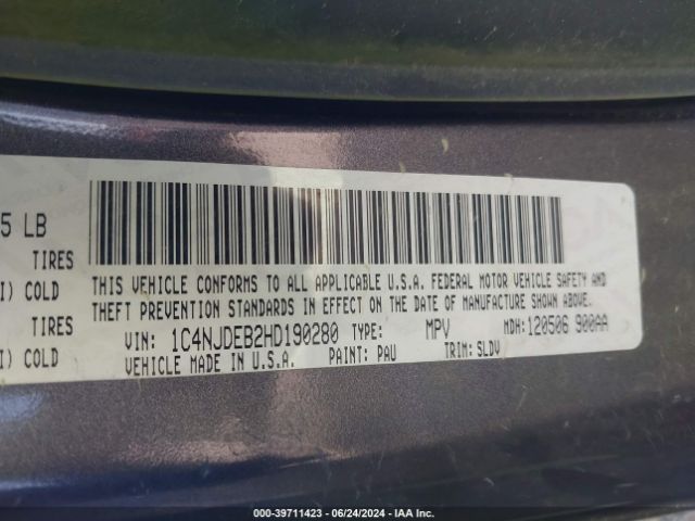 1C4NJDEB2HD190280 Jeep Compass High Altitude 4x4