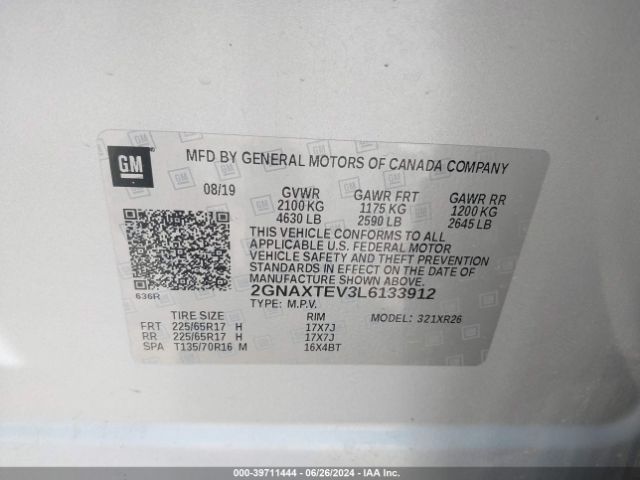 2GNAXTEV3L6133912 Chevrolet Equinox Awd 2fl