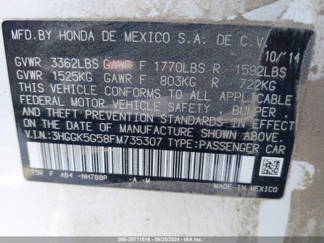 3HGGK5G58FM735307 Honda FIT LX