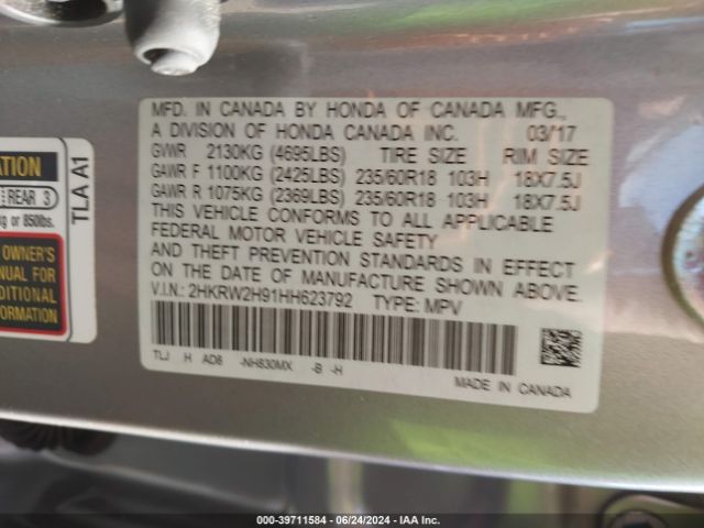 2HKRW2H91HH623792 Honda Cr-v Touring