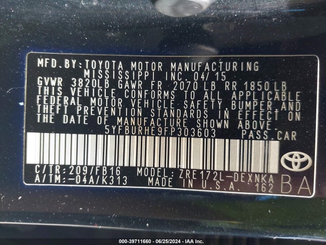 Toyota COROLLA LE 2015 5YFBURHE9FP303603 Image 9