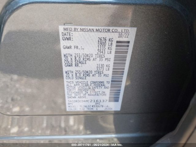 5N1DR3CD4PC216137 Nissan Pathfinder Sl 4wd