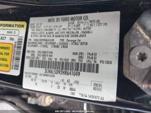 3LN6L5D92HR641049 Lincoln MKZ SELECT