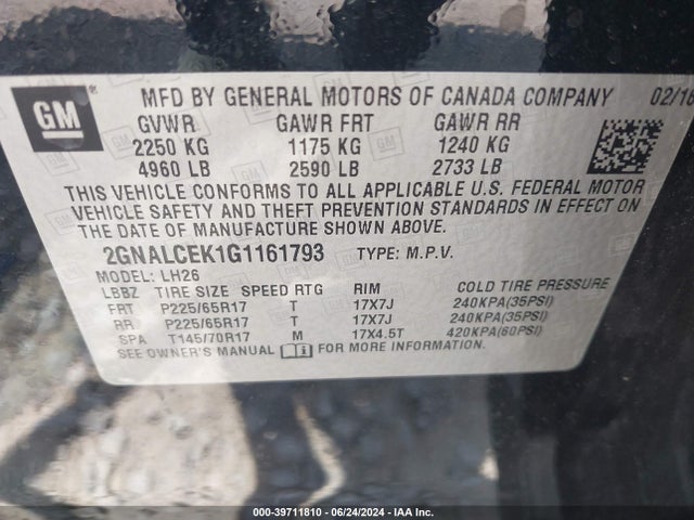 Chevrolet EQUINOX LT 2016 2GNALCEK1G1161793 Image 9