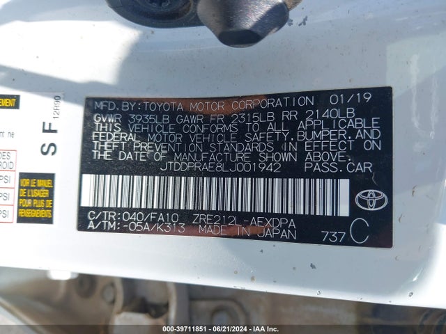 Toyota COROLLA L 2020 JTDDPRAE8LJ001942 Image 9