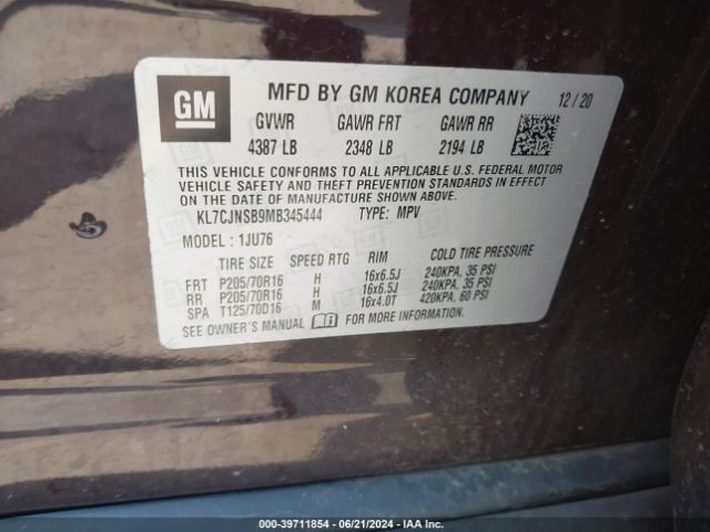 KL7CJNSB9MB345444 Chevrolet Trax Awd Ls