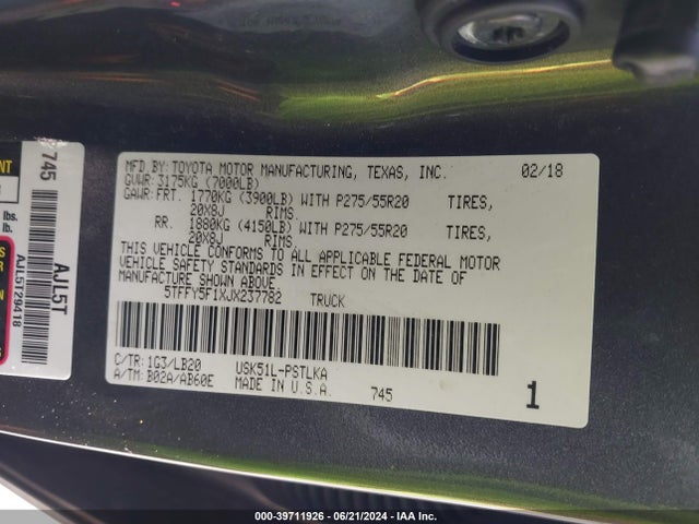 5TFFY5F1XJX237782 Toyota Tundra Limited 5.7l V8