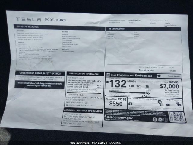 5YJ3E1EA6RF717152 Tesla Model 3 Rear-wheel Drive