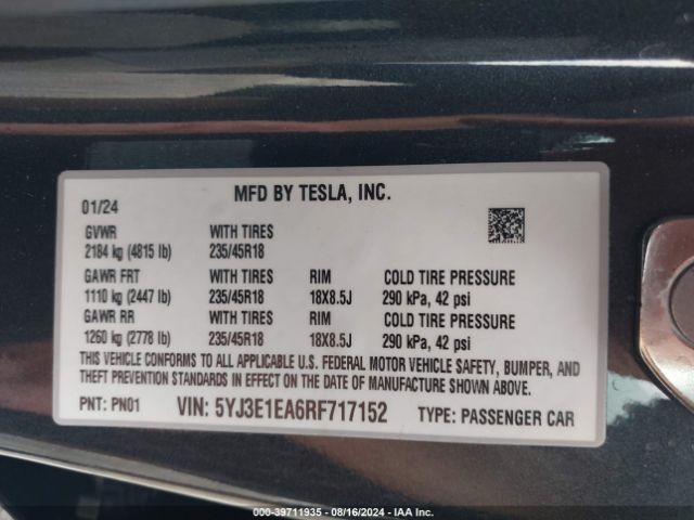 5YJ3E1EA6RF717152 Tesla Model 3 Rear-wheel Drive