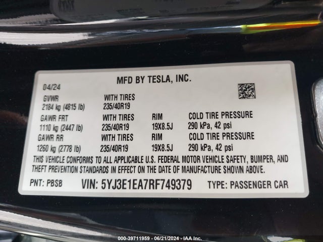 2024 TESLA MODEL 3 5YJ3E1EA7RF749379 Photo 8