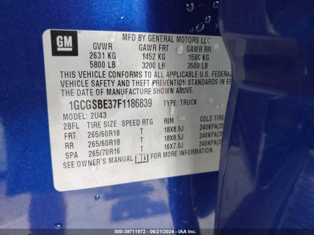 1GCGSBE37F1186839 Chevrolet Colorado Lt