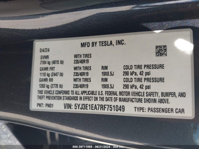 2024 TESLA MODEL 3 5YJ3E1EA7RF751049 Photo 8