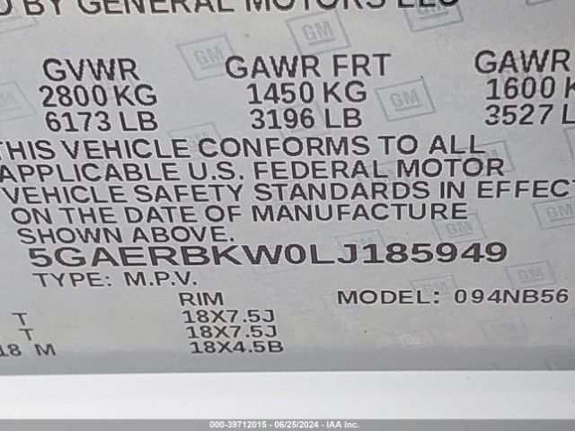 5GAERBKW0LJ185949 Buick Enclave Fwd Essence