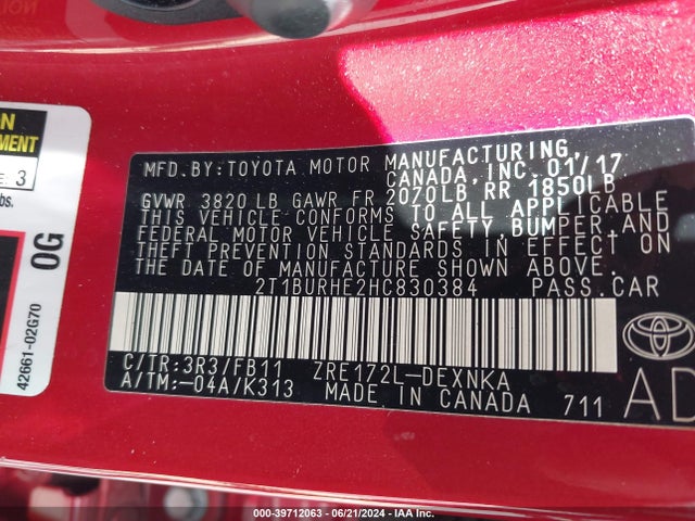 Toyota COROLLA LE 2017 2T1BURHE2HC830384 Image 9