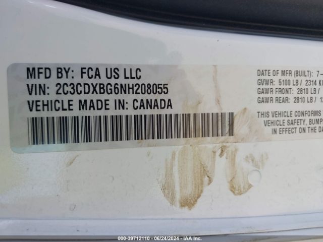 2C3CDXBG6NH208055 Dodge Charger Sxt Rwd