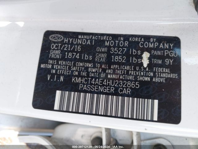 KMHCT4AE4HU232865 Hyundai ACCENT SE