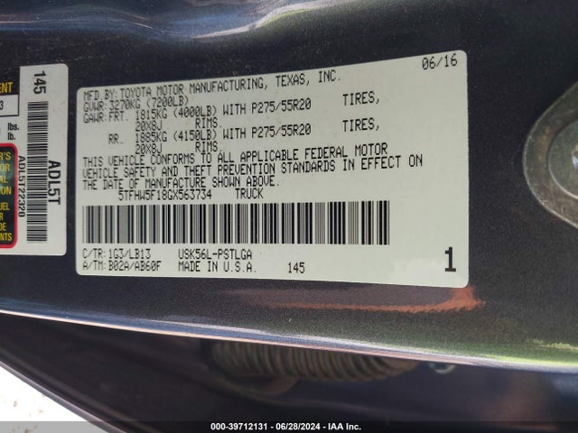 5TFHW5F18GX563734 Toyota Tundra Limited 5.7l V8