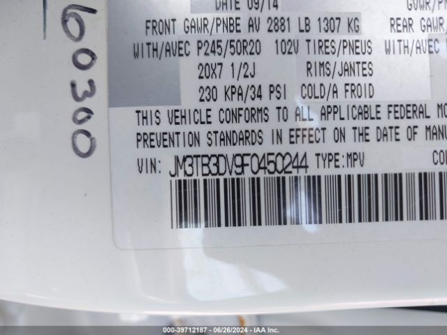 JM3TB3DV9F0450244 Mazda Cx-9 Grand Touring