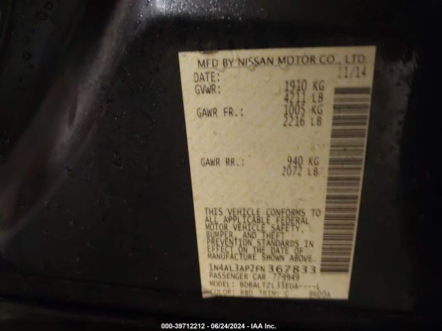 1N4AL3AP2FN367833 Nissan Altima 2.5 Sl