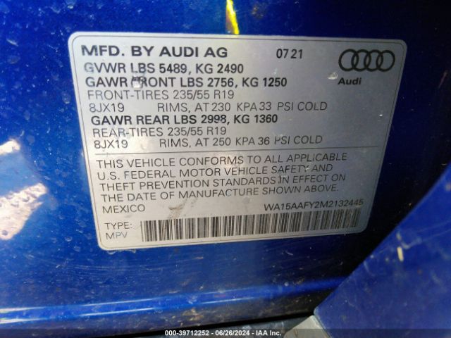2021 AUDI Q5 SPORTBACK WA15AAFY2M2132445 Photo 8