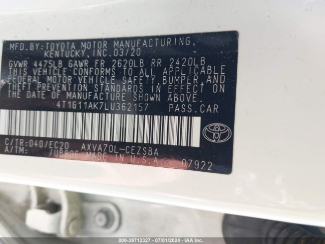 4T1G11AK7LU362157 Toyota Camry Se Nightshade Edition