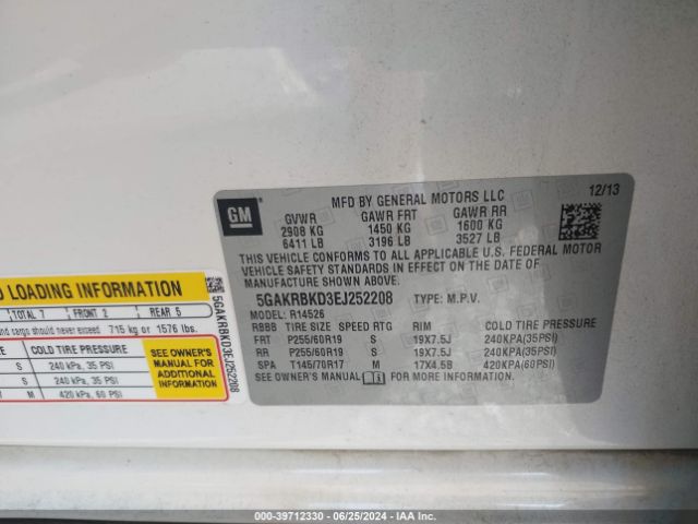 5GAKRBKD3EJ252208 Buick Enclave Leather