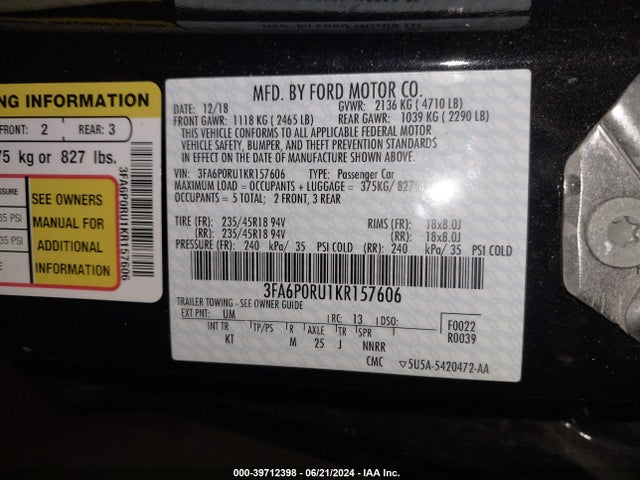 Ford Fusion Hybrid Titanium 2019 3FA6P0RU1KR157606 Image 9