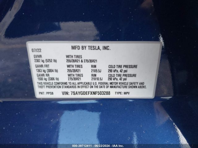 7SAYGDEFXNF503288 Tesla Model Y Performance Dual Motor All-wheel Drive