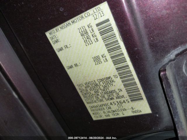 1N4AA5APXEC453645 Nissan Maxima 3.5 S/3.5 Sv